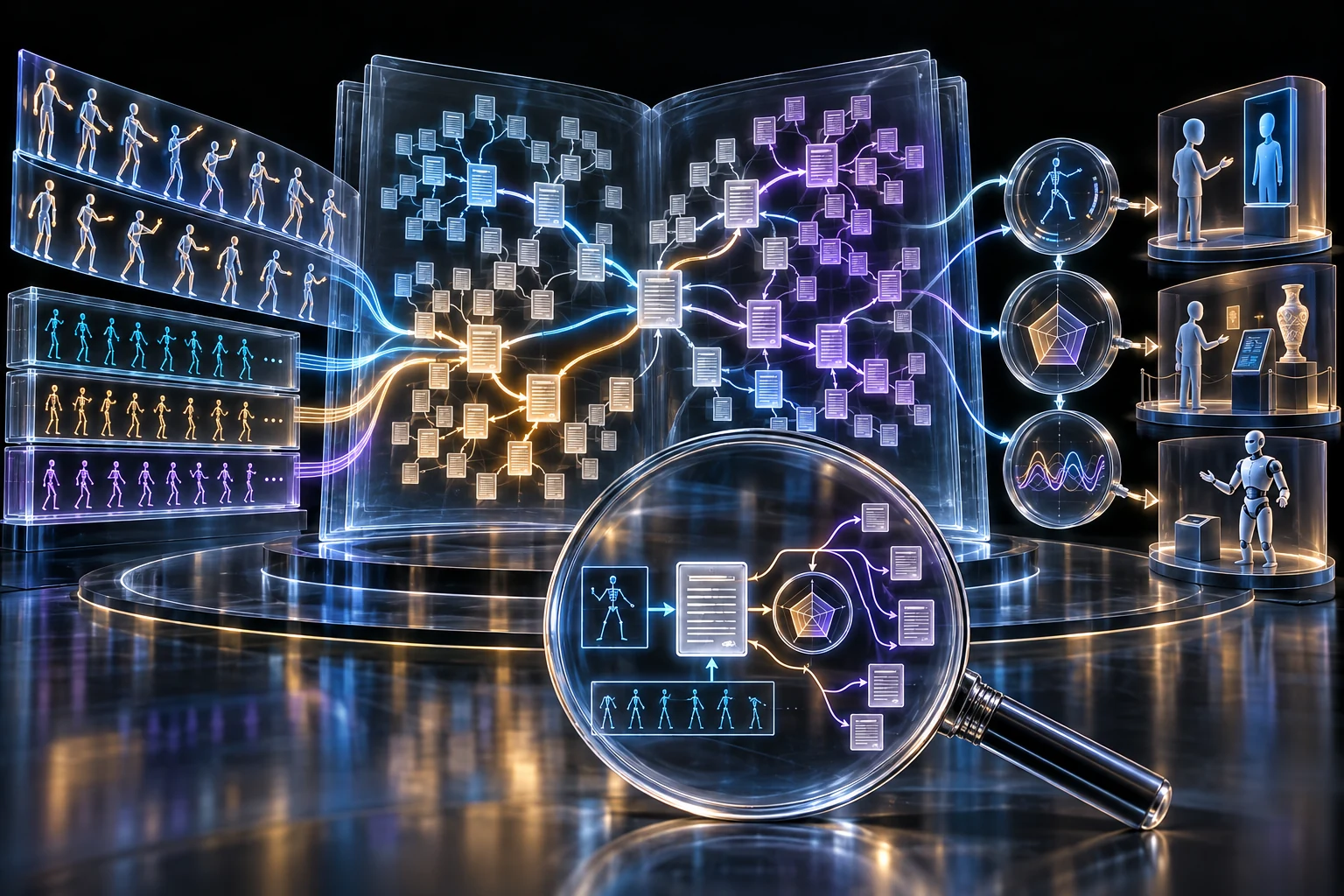 An open glass atlas connects gesture theory and motion datasets to citation-linked methods, evaluation instruments and interactive applications.