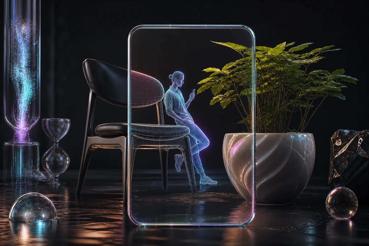 A virtual person convincingly interacting with the silhouette geometry of real furniture through mobile AR