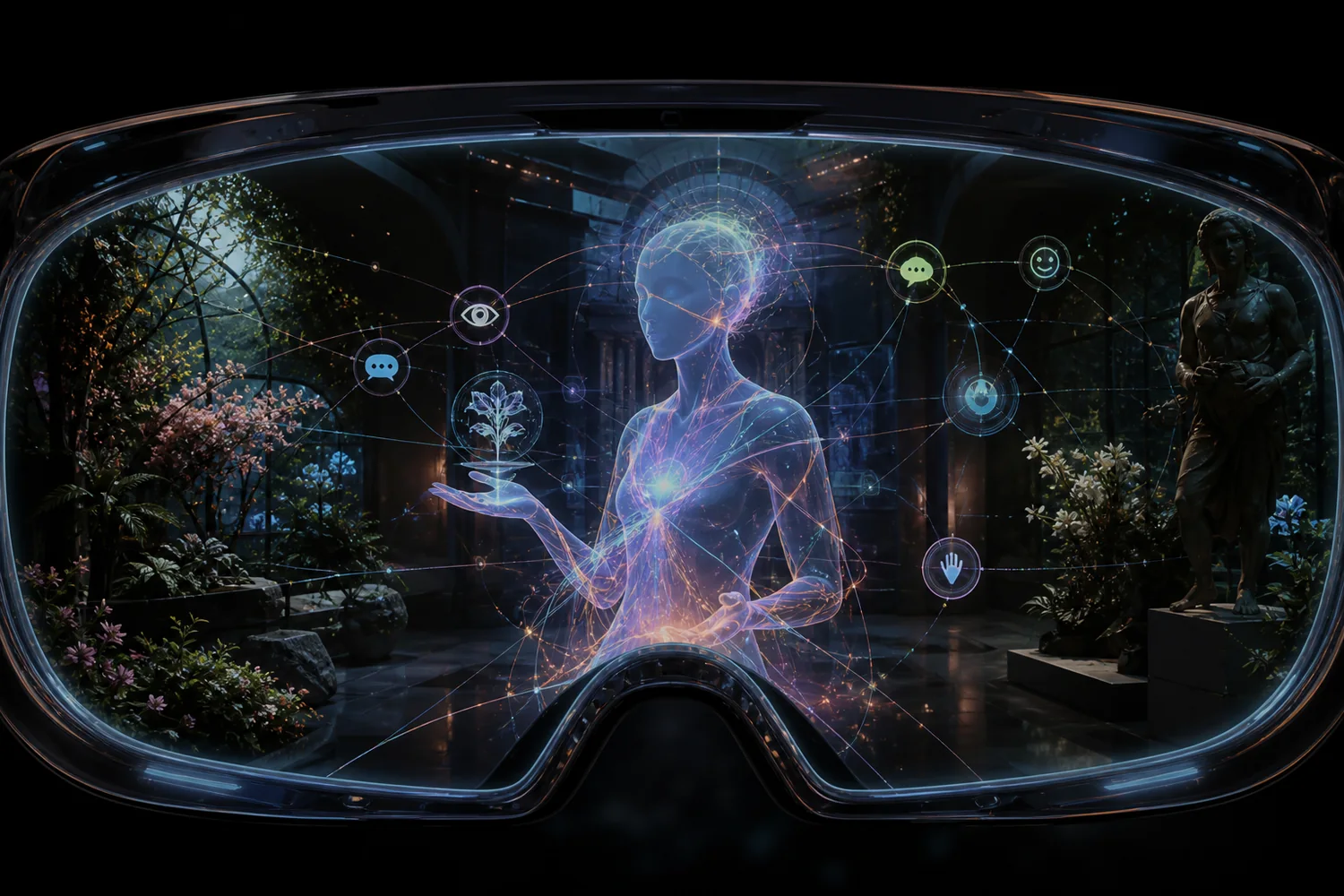 An intelligent virtual guide in a spatially mapped botanical garden connecting gaze, speech, objects, emotion, and gesture